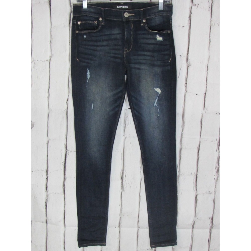 Express Women Jeans Size 4 Regular Mid Rise Legging Distressed Faded Dark Denim